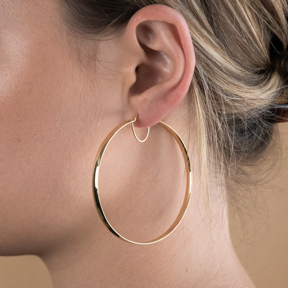 9ct Yellow Gold Silver Filled Plain 60mm Hoop Earrings - Image 2