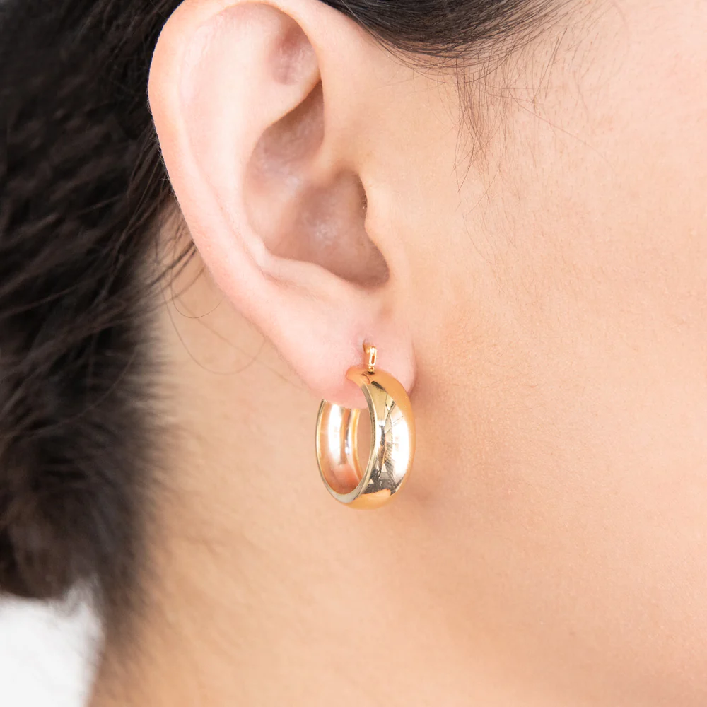 9ct Yellow Gold Silver Filled Plain 6x16mm Hoop Earrings - Image 2