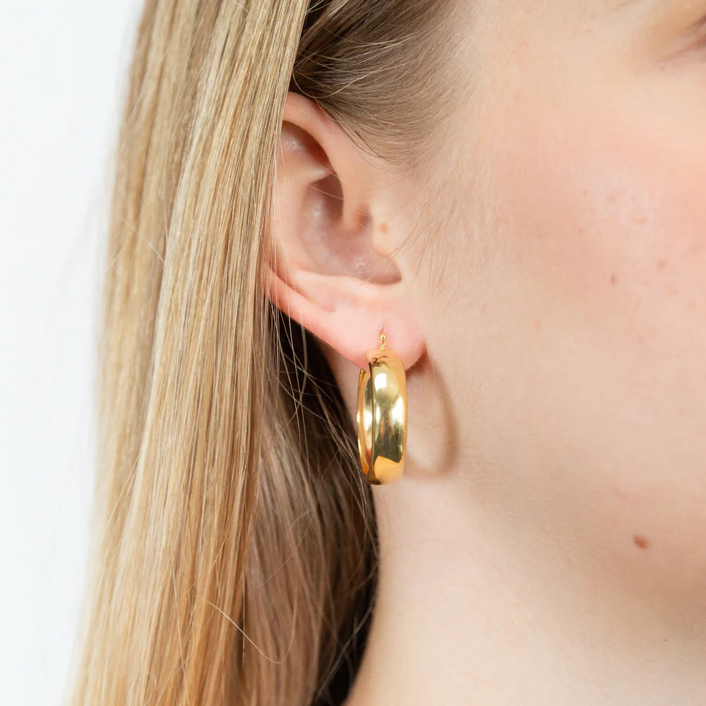 9ct Yellow Gold Silver Filled Plain 6x20mm Hoop Earrings - Image 2