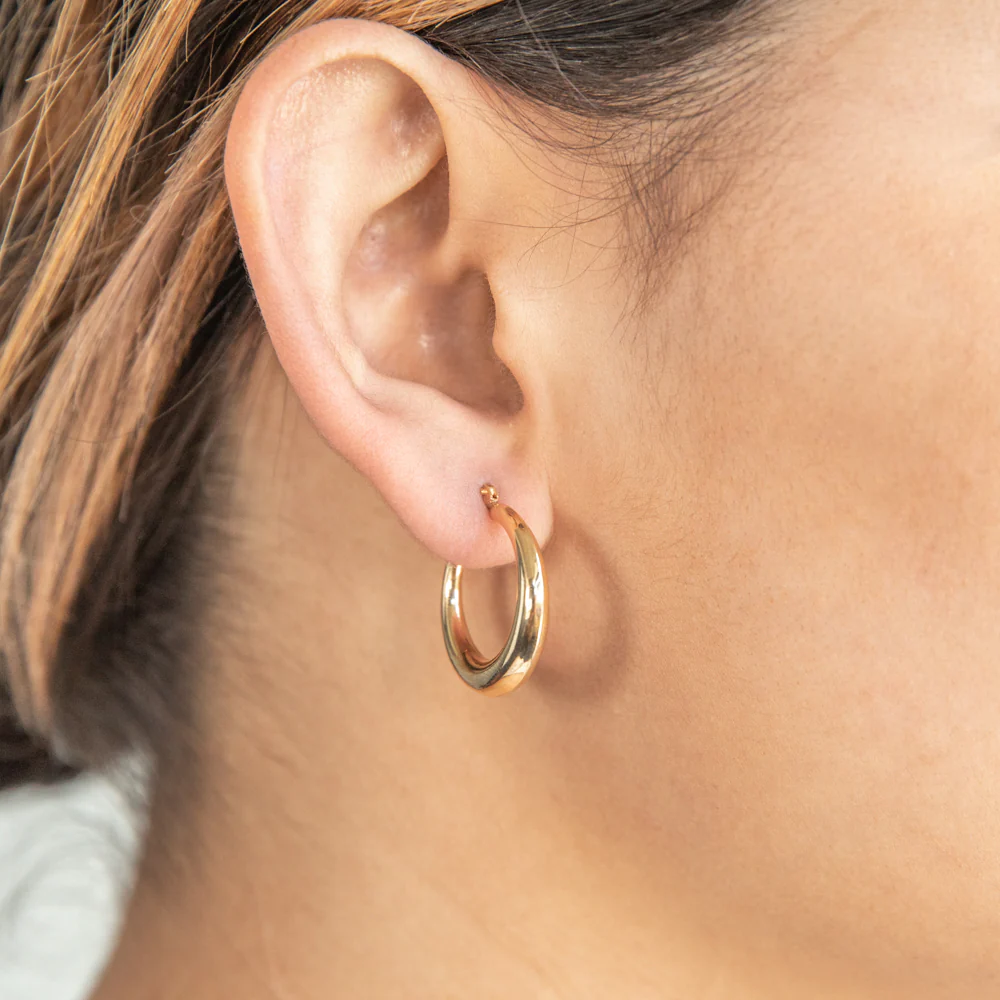 9ct Yellow Gold Silver Filled Plain Graduated 20mm Hoop Earrings - Image 2