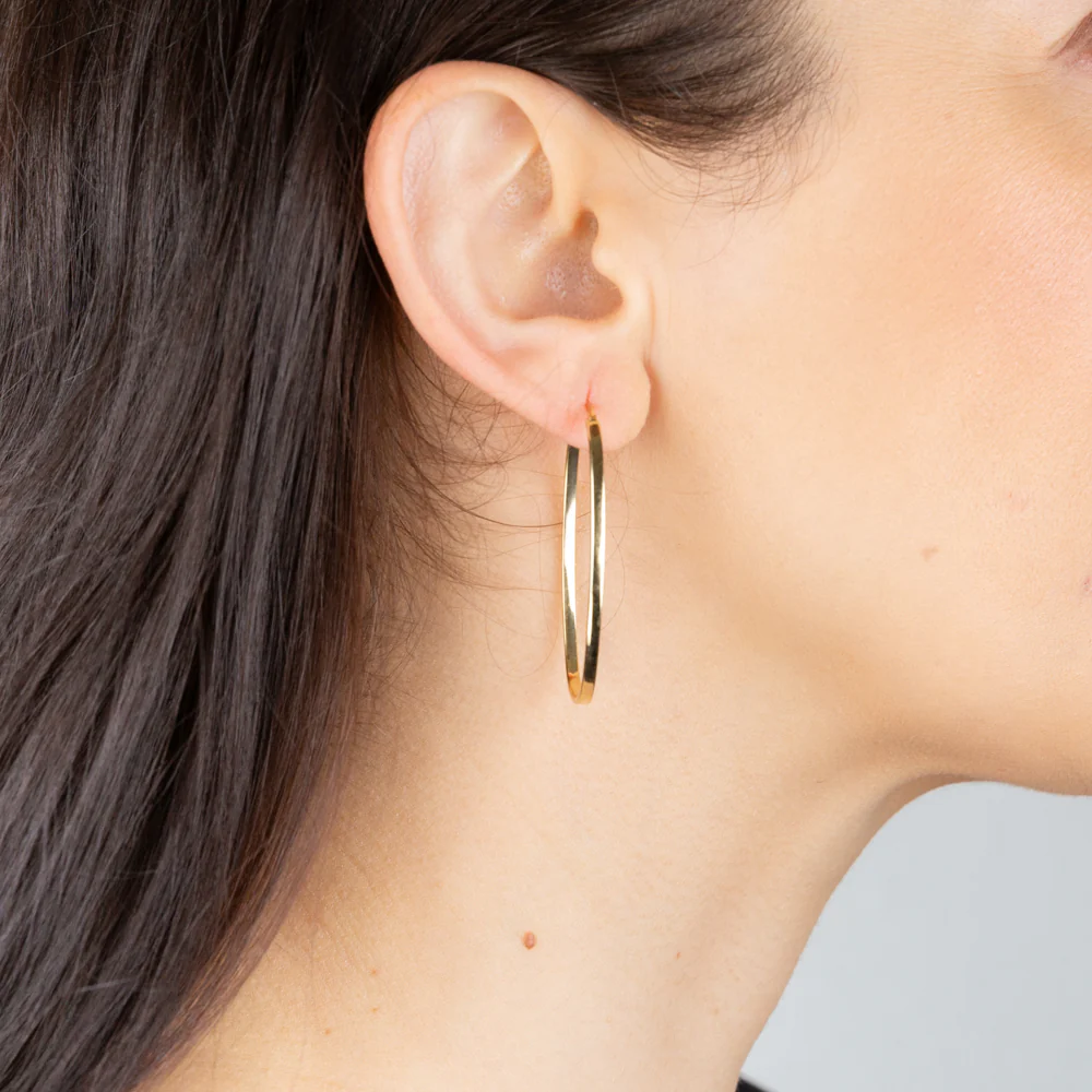 9ct Yellow Gold Silver Filled Plain  Oval Hoop Earring - Image 2