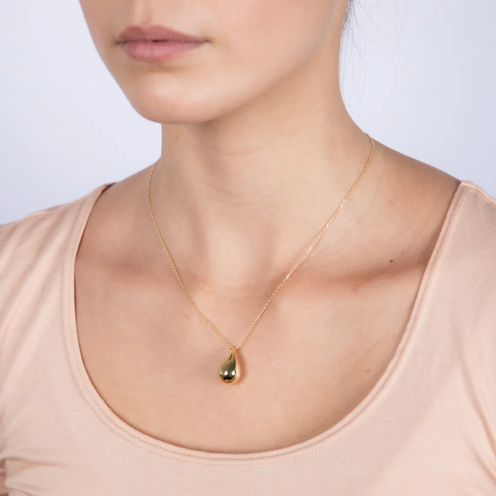 9ct Yellow Gold Silver-filled Polished Tear Drop Pendant on Chain - Image 2
