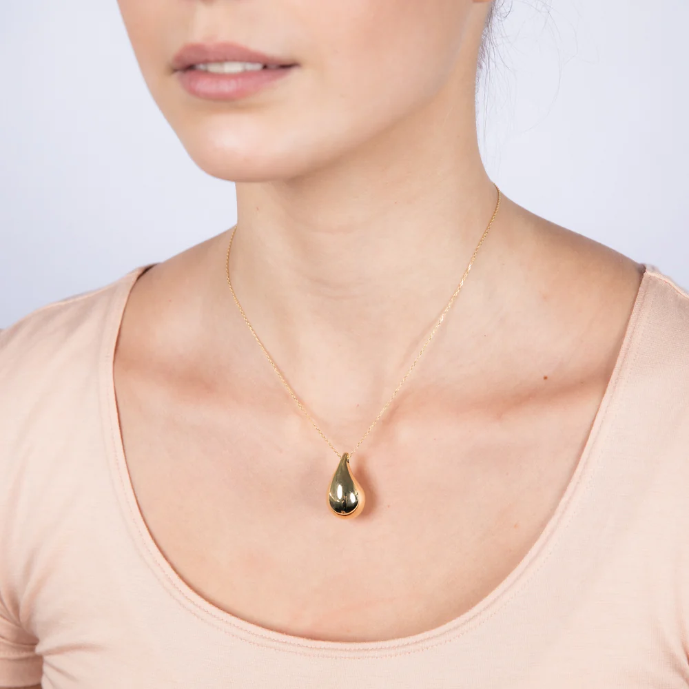 9ct Yellow Gold Silver filled Polished Tear Drop Pendant On Chain - Image 2