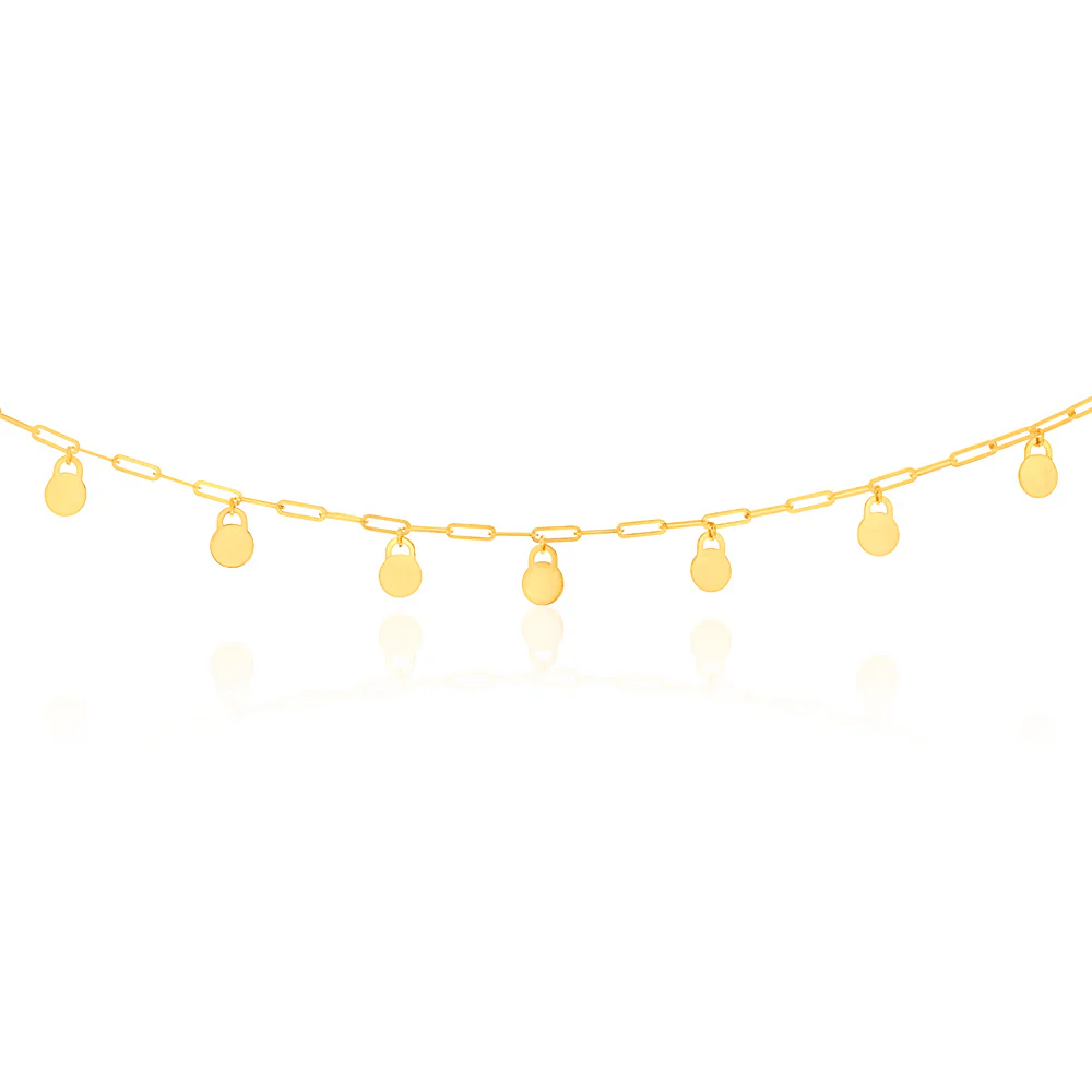 9ct Yellow Gold Silver Filled Round Coins On 30+7cm Paperclip Choker Chain - Image 2