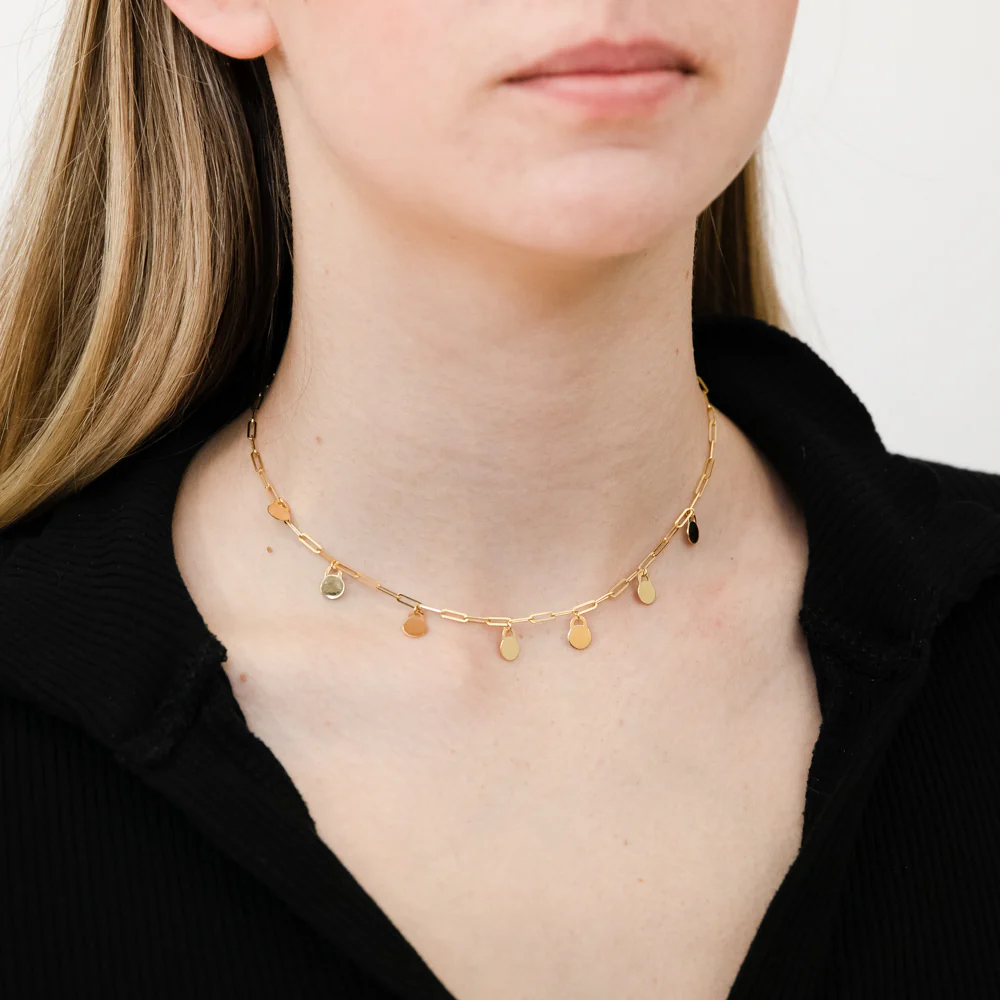 9ct Yellow Gold Silver Filled Round Coins On 30+7cm Paperclip Choker Chain - Image 3