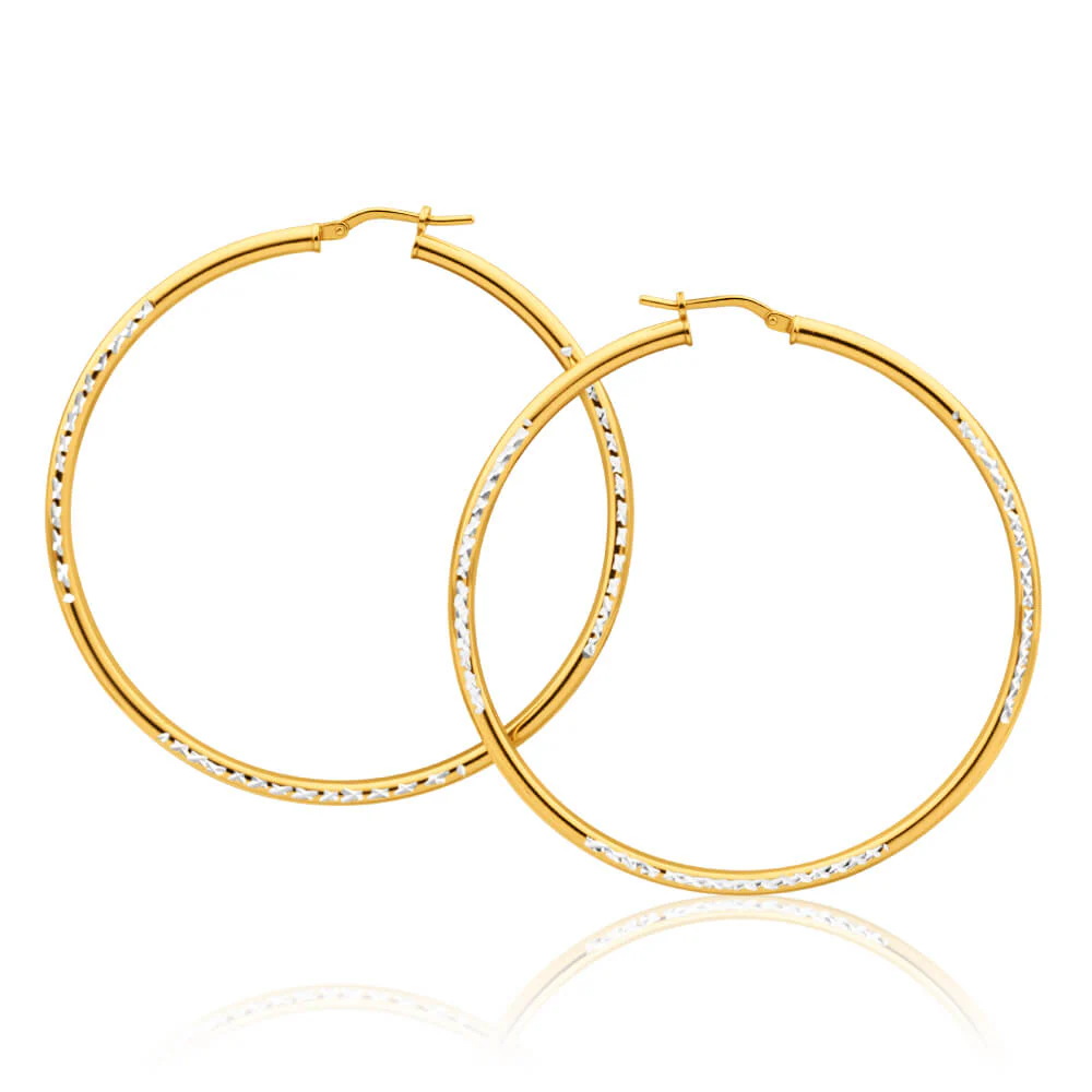 9ct Yellow Gold Silver Filled Simple Two Tone 50mm Hoop Earrings - Image 2