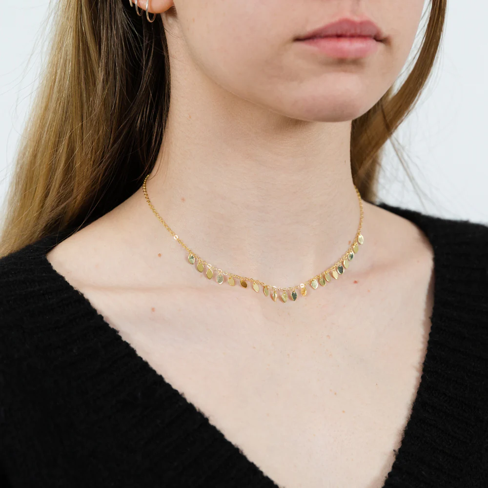 9ct Yellow Gold Silver Filled Small Gold Leaves On 30+7cm Choker Chain - Image 3