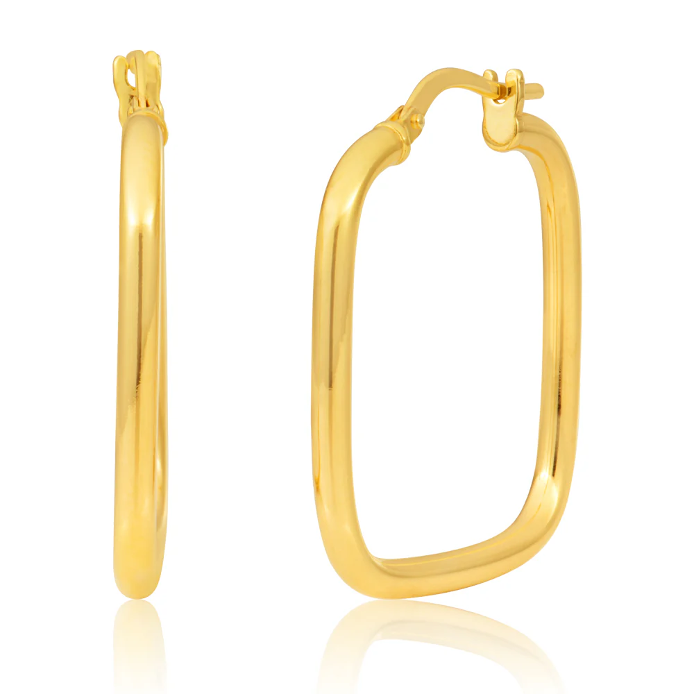 9ct Yellow Gold Silver Filled Square 20mm Hoop Earrings - Image 2