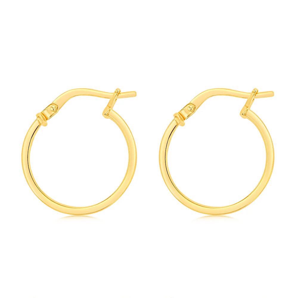 9ct Yellow Gold Silver Filled Square Edge 15mm Hoop Earrings - Image 2