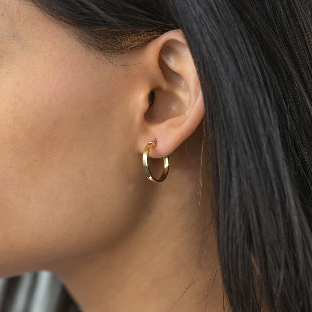 9ct Yellow Gold Silver Filled Square Edge 15mm Hoop Earrings - Image 3