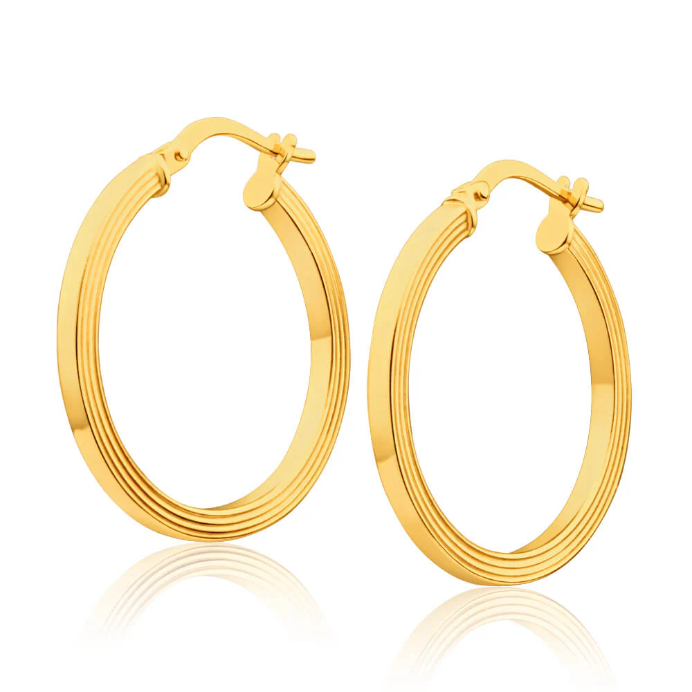 9ct Yellow Gold Silver Filled Square Round 20mm Hoop Earrings - Image 2
