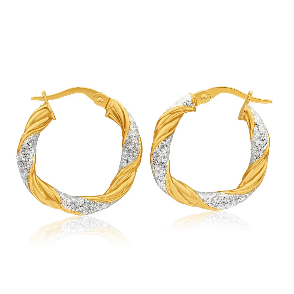 9ct Yellow Gold Silver Filled Stardust 15mm Hoop Earrings - Image 2