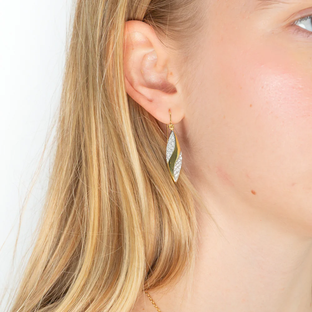 9ct Yellow Gold Silver Filled Stardust Bomber Drop Earrings - Image 2