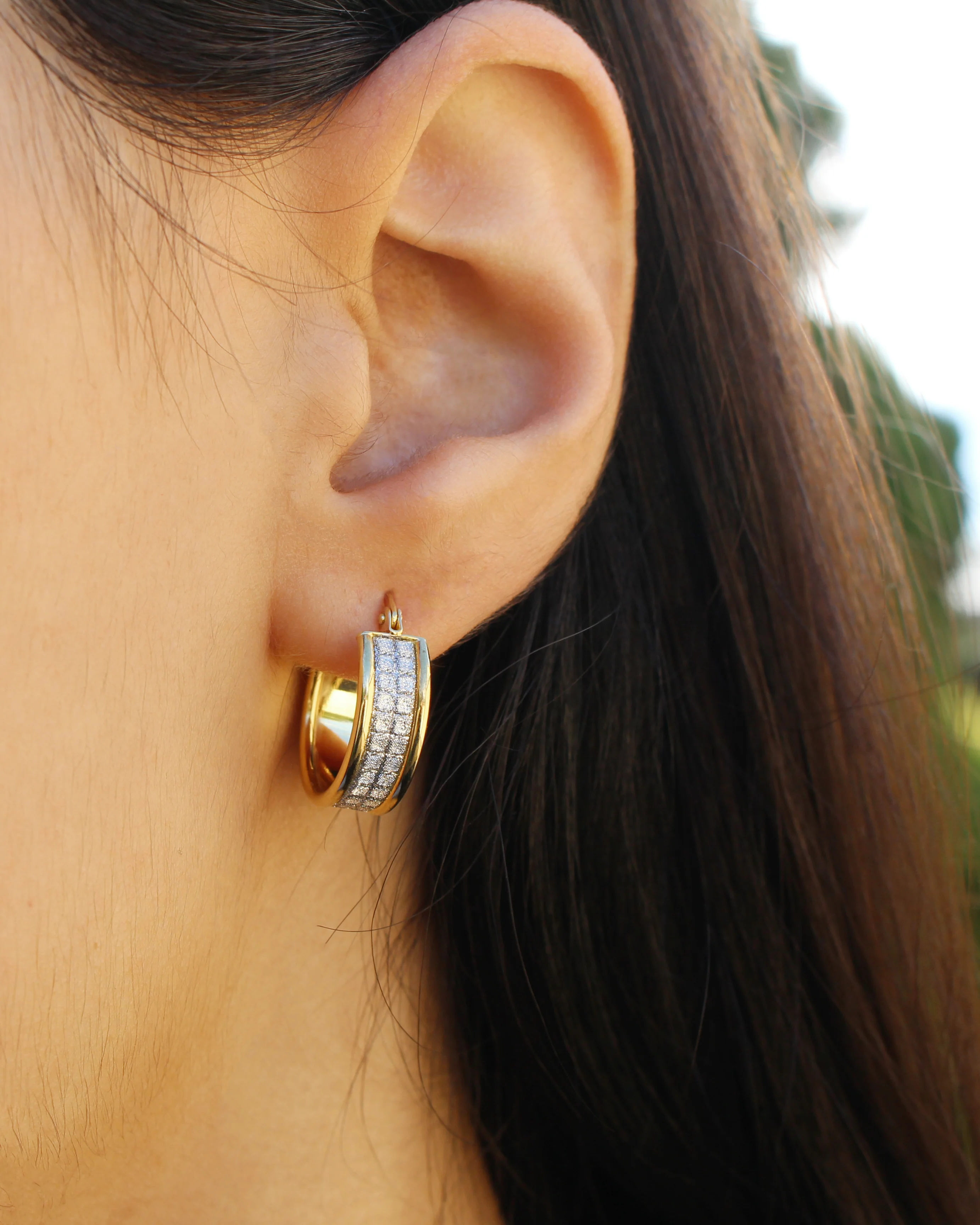 9ct Yellow Gold Silver Filled Stardust Hoop Earrings - Image 2