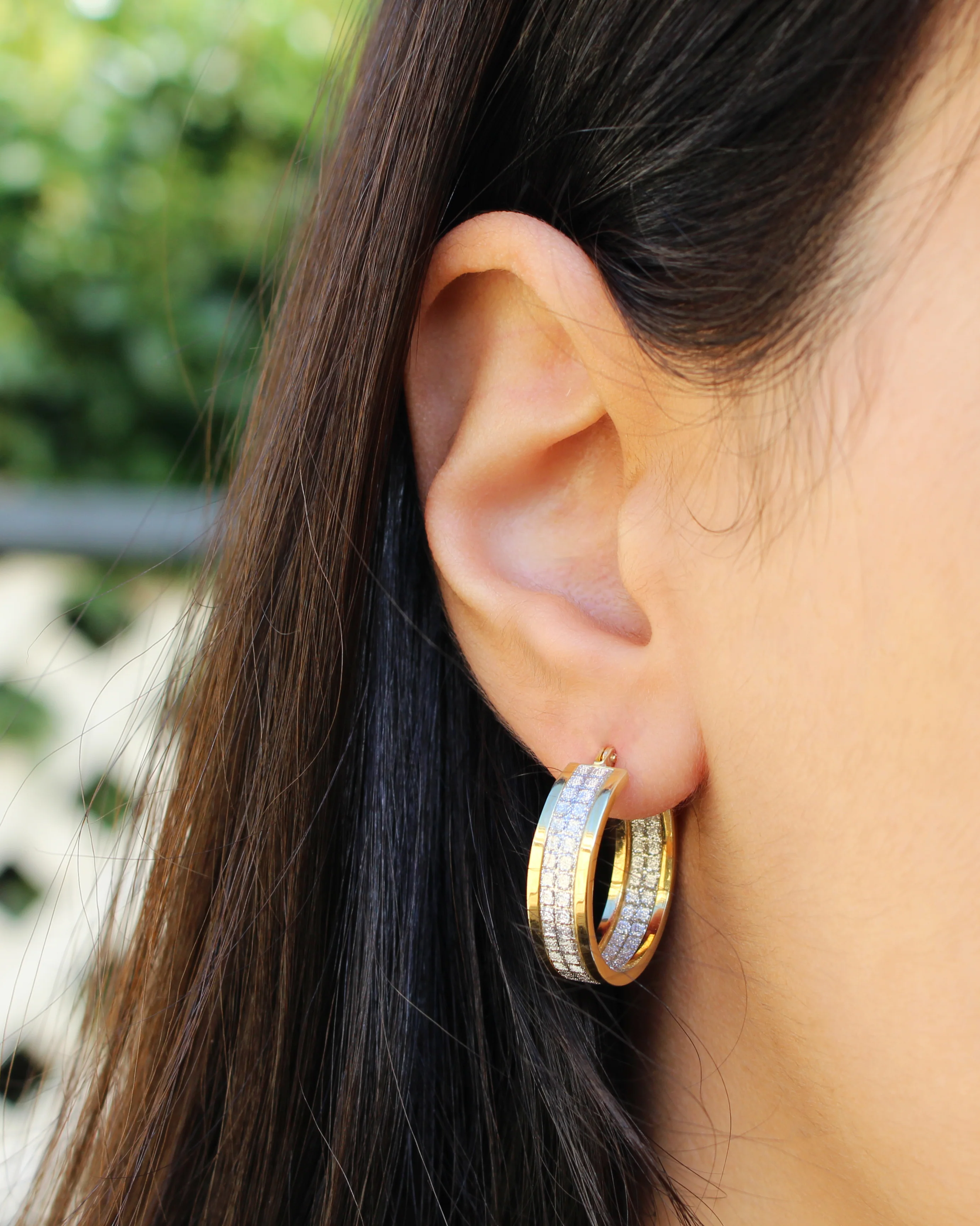 9ct Yellow Gold Silver Filled Stardust Hoop Earrings - Image 2