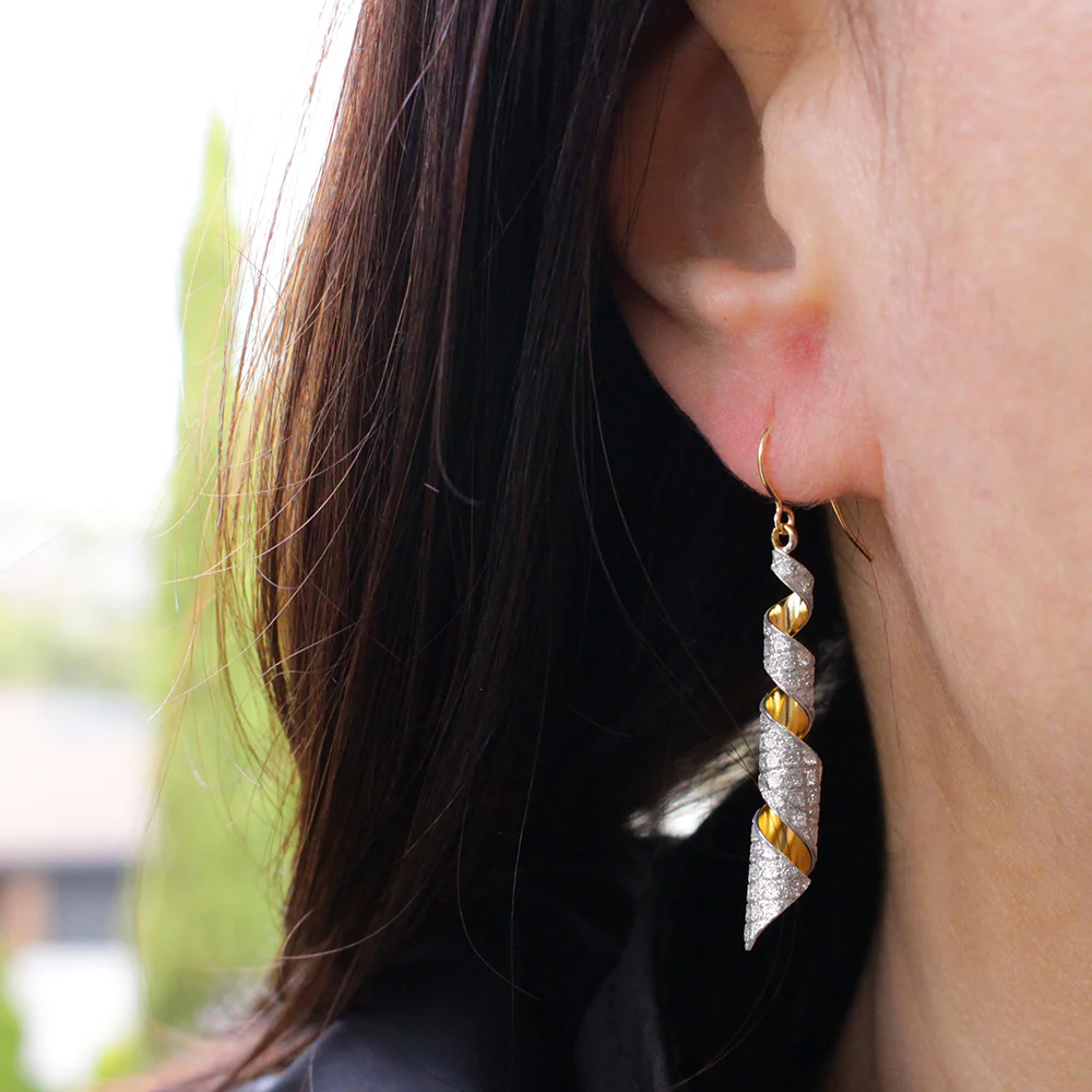 9ct Yellow Gold Silver Filled  Stardust Twistied Drops Earrings - Image 2