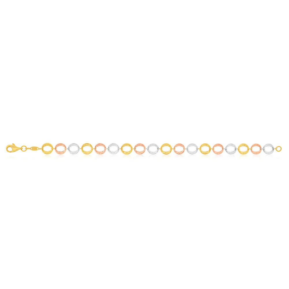 9ct Yellow Gold Silver Filled Three Tone Fancy 19cm Bracelet - Image 2