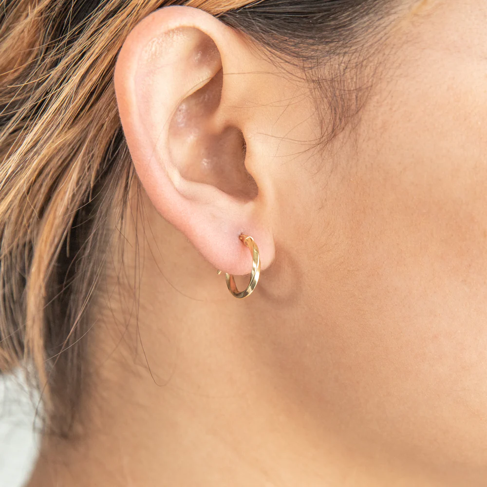 9ct Yellow Gold Silver Filled Twist 10mm Hoop Earrings - Image 2