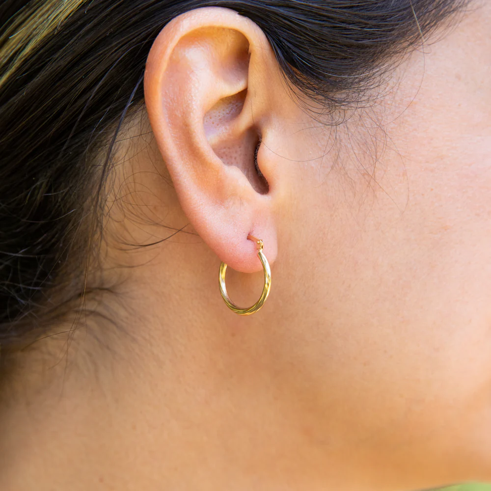 9ct Yellow Gold Silver Filled Twist 15mm Hoop Earrings - Image 3
