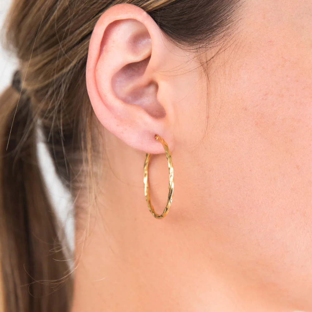 9ct Yellow Gold Silver Filled Twist 30mm Hoop Earrings - Image 2