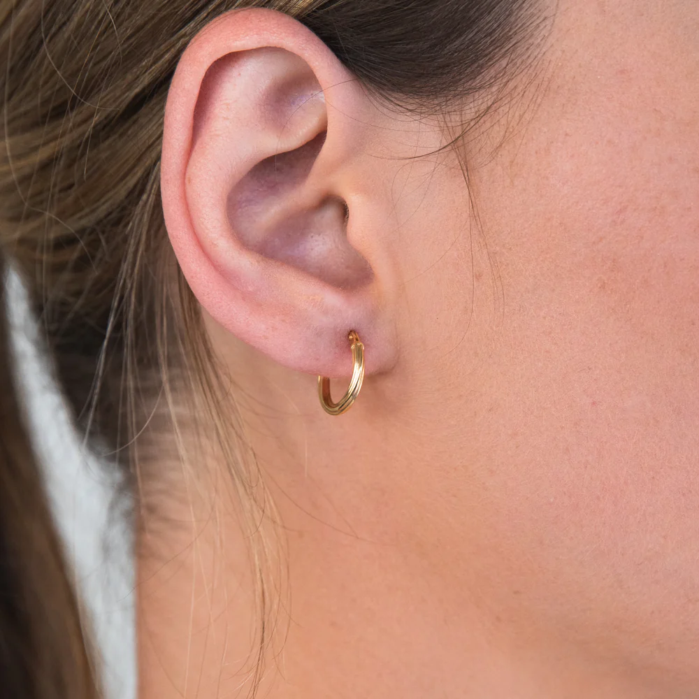 9ct Yellow Gold Silver Filled Twist Hoop Earrings - Image 2