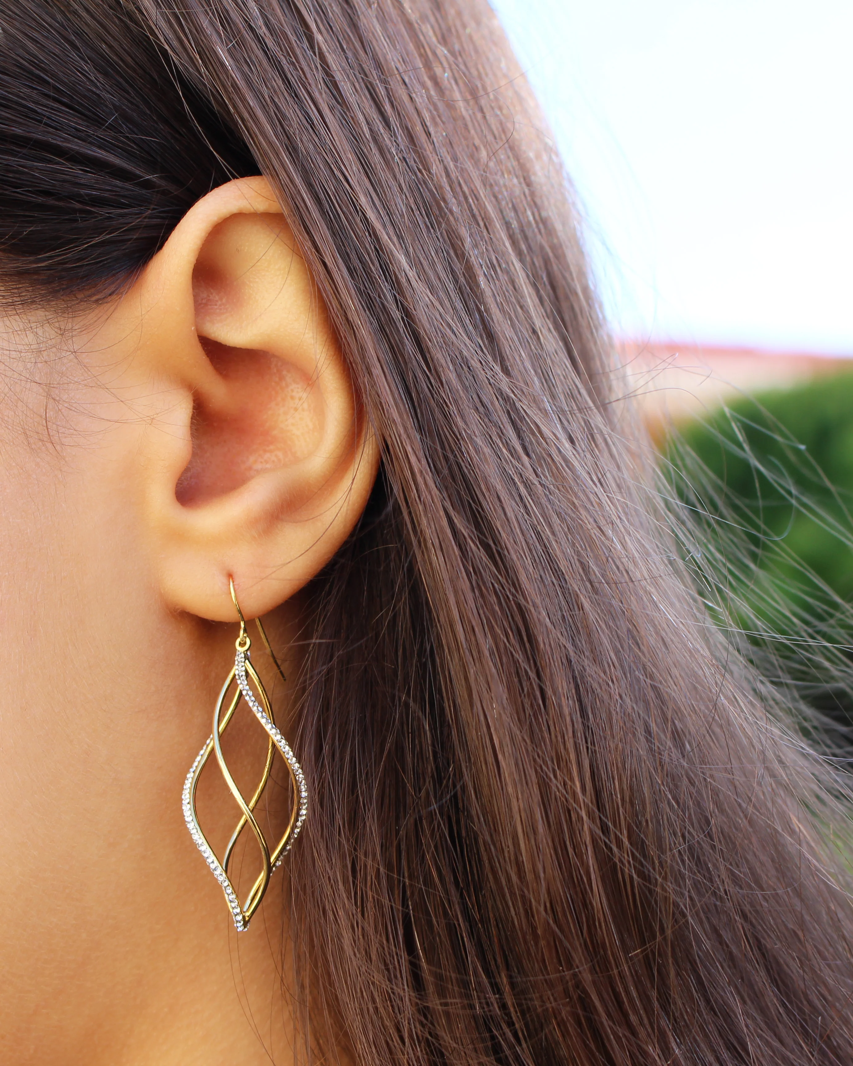 9ct Yellow Gold Silver Filled Twisted Drop Earrings - Image 2