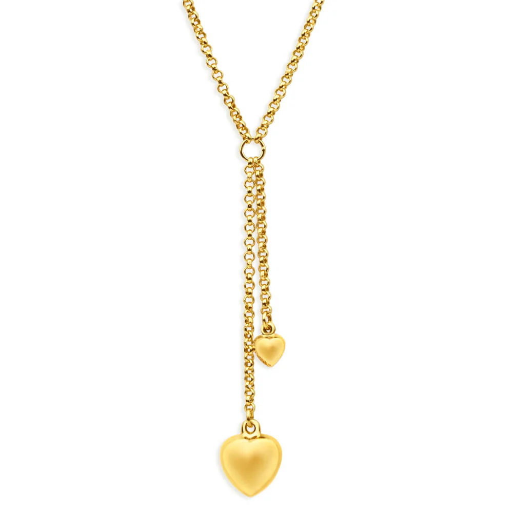9ct Yellow Gold Silver Filled Two Heart Drop Fancy Chain - Image 2