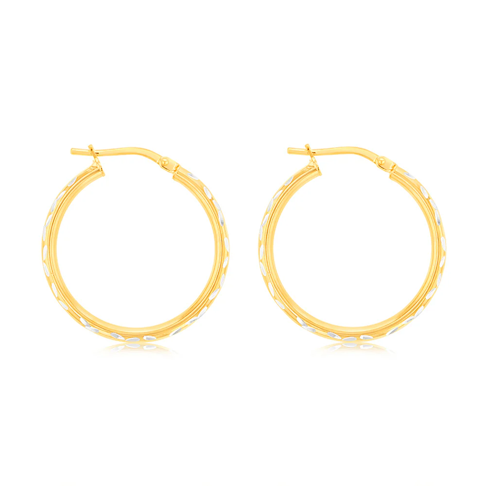 9ct Yellow Gold Silver Filled Two Tone 20mm Hoop Earrings - Image 2