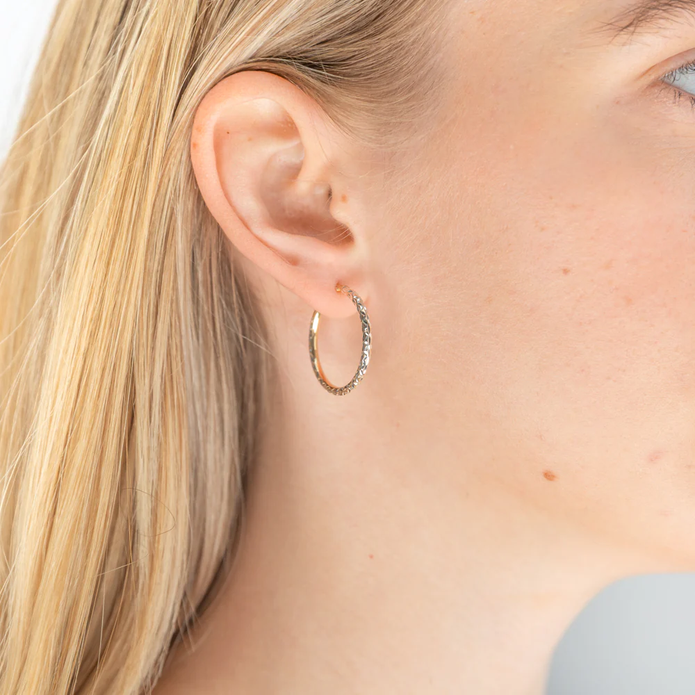 9ct Yellow Gold Silver Filled Two Tone 20mm Hoop Earrings - Image 3