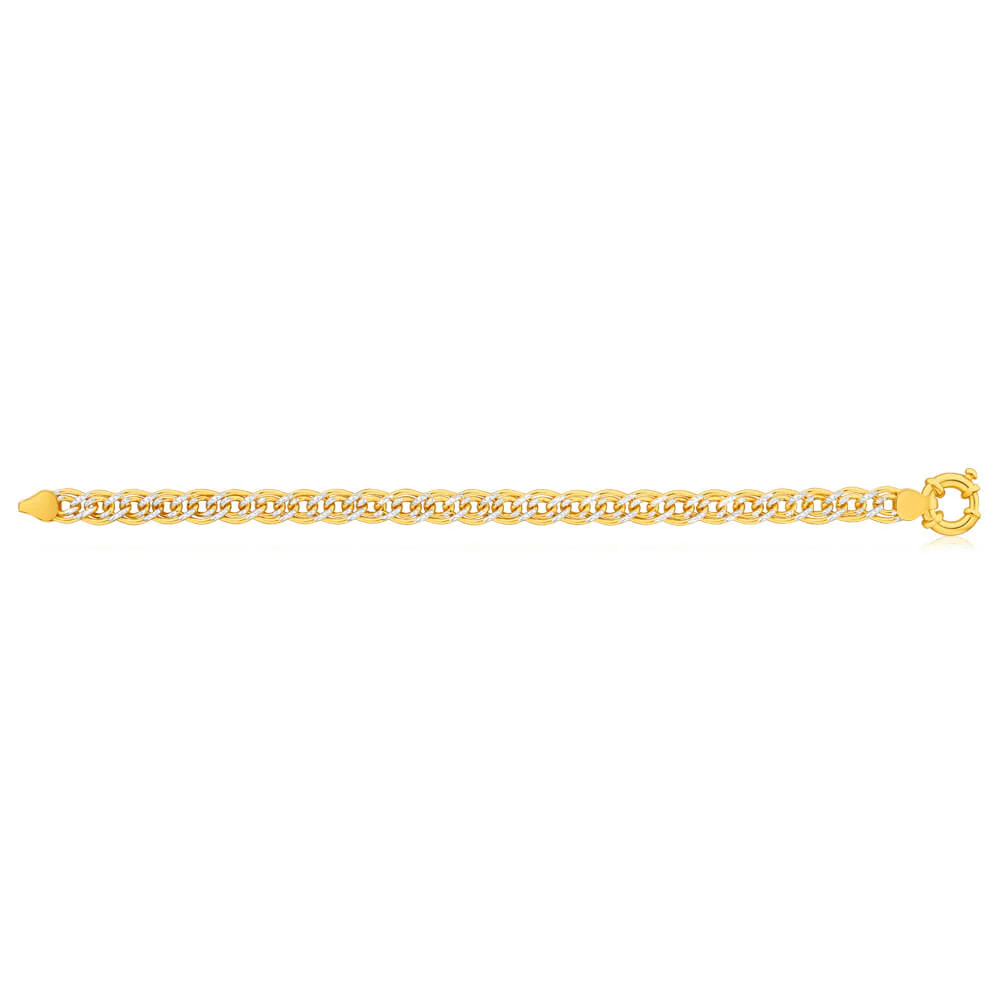9ct Yellow Gold Silver Filled Two Tone Double 19cm Curb Bracelet - Image 2