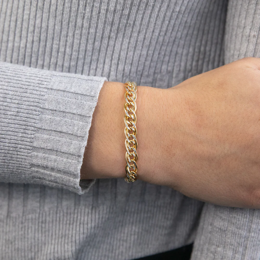 9ct Yellow Gold Silver Filled Two Tone Double 19cm Curb Bracelet - Image 4