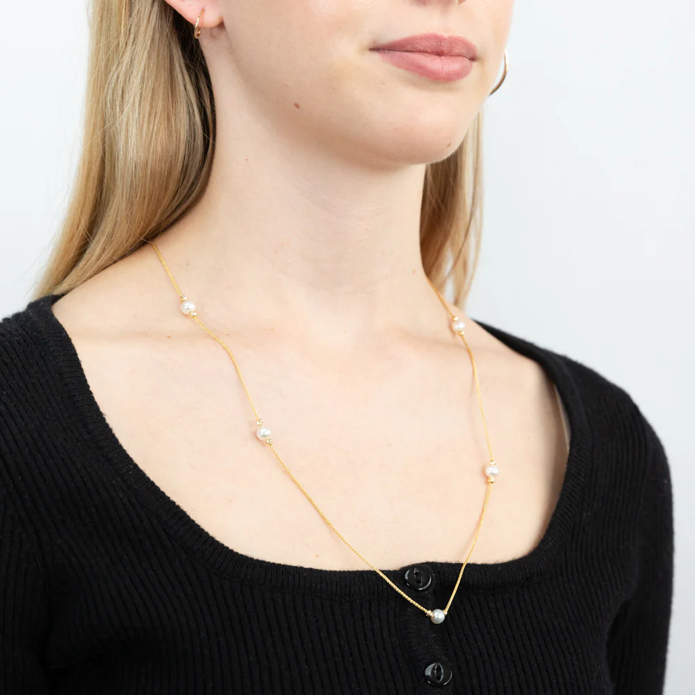 9ct Yellow Gold Silver Filled White Beads 25 Gauge Wheat 60cm Adjustable Chain - Image 3