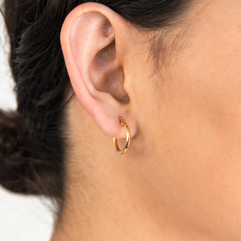 9ct Yellow Gold Silver Filled Zag 10mm Hoop Earrings - Image 2
