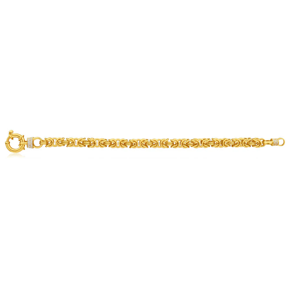 9ct Yellow Gold Silver Filled Zirconia Byzantine Bracelet - Image 2