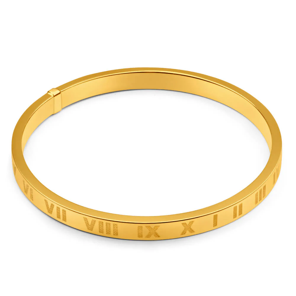 9ct Yellow Gold Silver with Roman Numeral Filled Bangle 65mm wide - Image 2