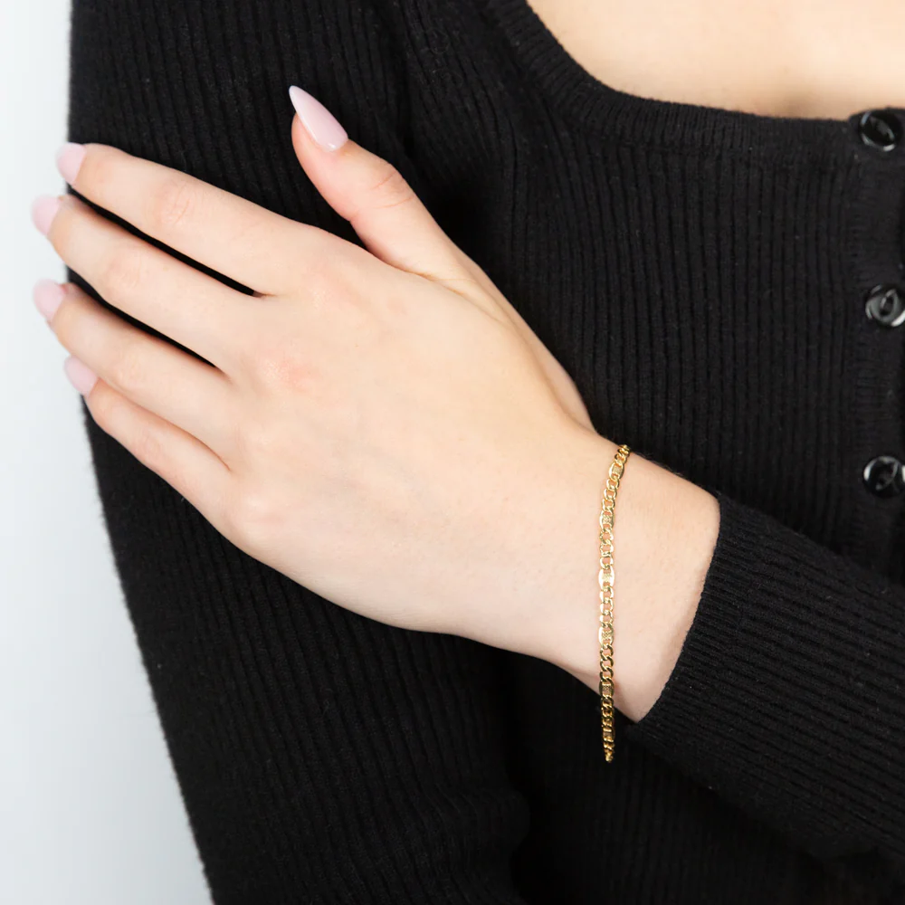 9ct Yellow Gold Silverfilled 1:3 Curb +Anch 80 Gauge 19cm Bracelet - Image 3