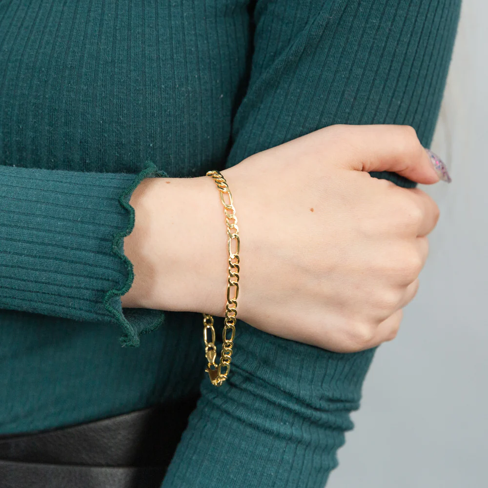 9ct Yellow Gold Silverfilled 115Gauge 1:3 Figaro 21cm Bracelet - Image 3