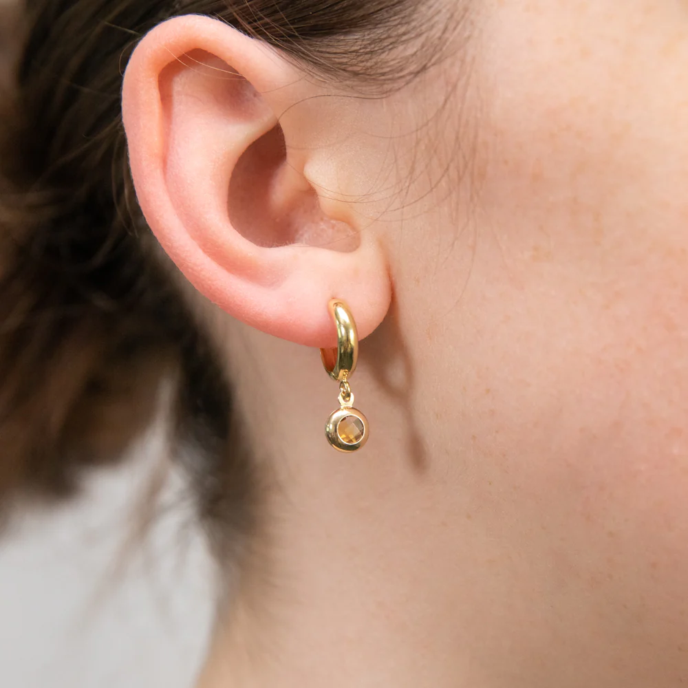 9ct Yellow Gold Silverfilled 15mm Hoop With Yellow Stone Earrings - Image 2