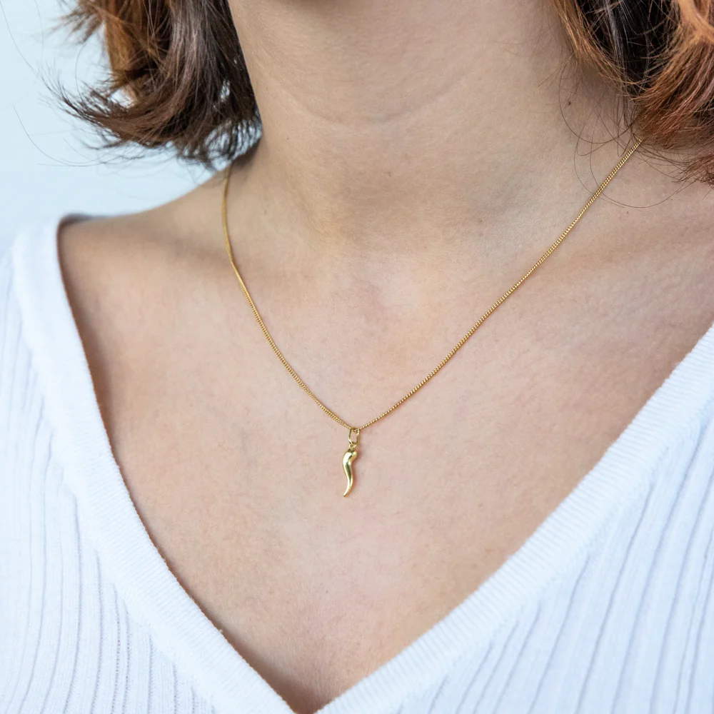 9ct Yellow Gold Silverfilled 15mm Italian Horn Pendant - Image 2