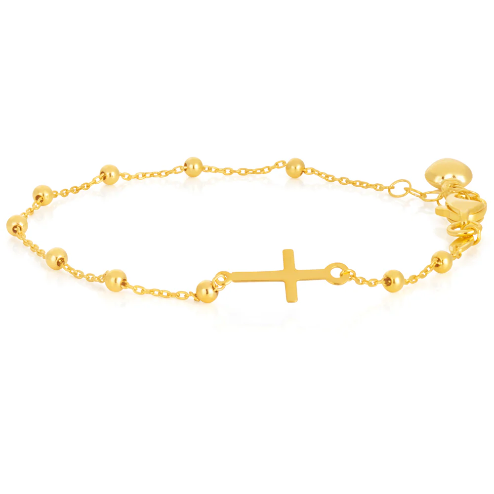 9ct Yellow Gold Silverfilled 19cm Cross & Beads Bracelet - Image 2
