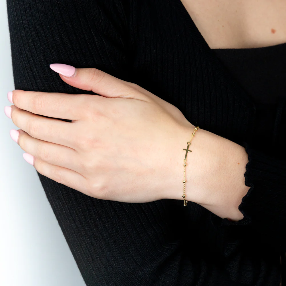 9ct Yellow Gold Silverfilled 19cm Cross & Beads Bracelet - Image 3
