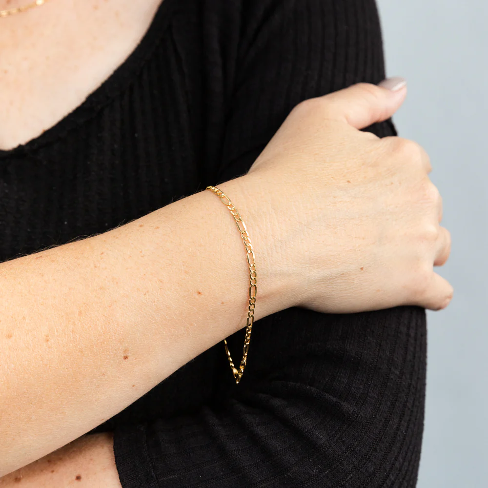 9ct Yellow Gold Silverfilled 80 Gauge Bevelled 1:3 Figaro 21cm Bracelet - Image 3