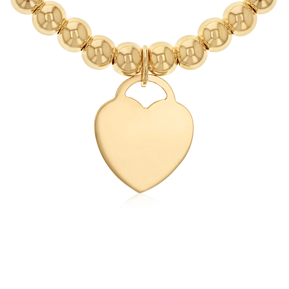 9ct Yellow Gold Silverfilled Beaded Bracelet with Heart Charm - Image 2
