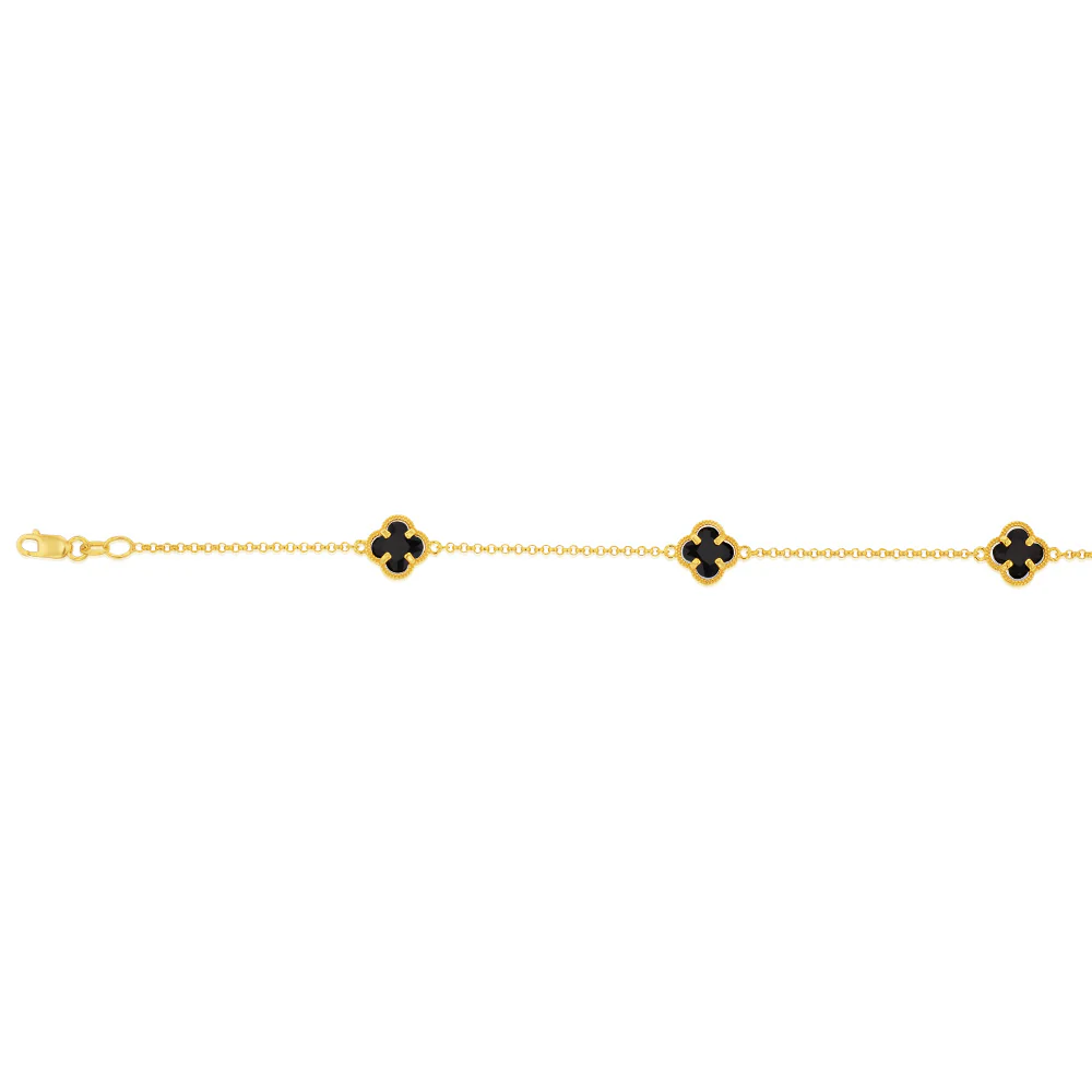 9ct Yellow Gold Silverfilled Black Flower 19cm Bracelet - Image 2