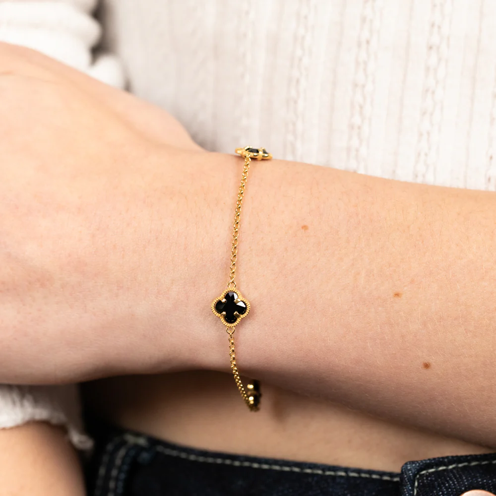 9ct Yellow Gold Silverfilled Black Flower 19cm Bracelet - Image 3