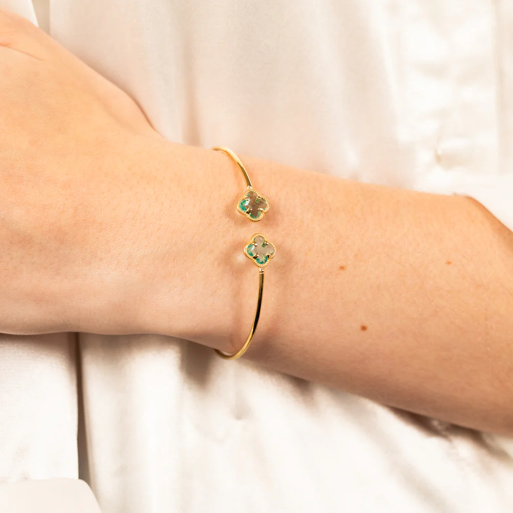 9ct Yellow Gold Silverfilled Blue Clover Fancy Open Bangle - Image 2