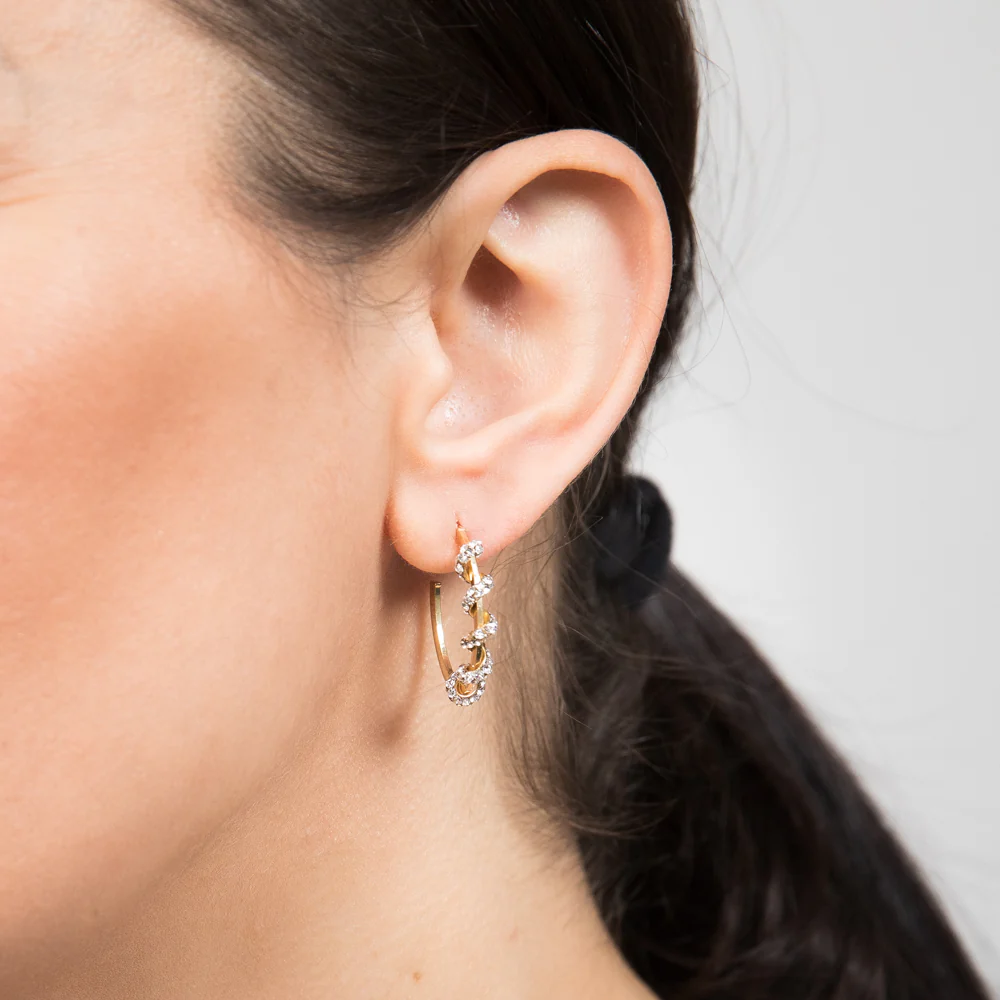 9ct Yellow Gold Silverfilled Crystal 3/4th Hoop Earrings - Image 2