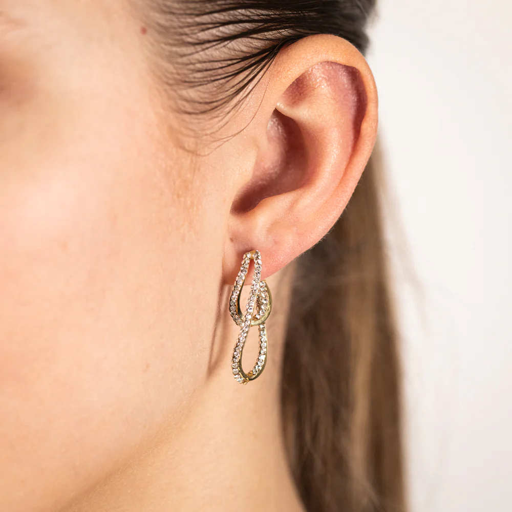 9ct Yellow Gold Silverfilled Crystal Abstract 3/4th Hoop Earrings - Image 2