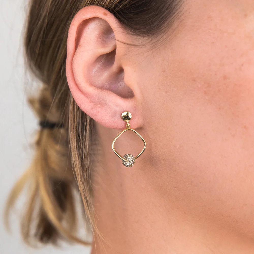 9ct Yellow Gold Silverfilled Crystal Ball On Square Stud Earrings - Image 2