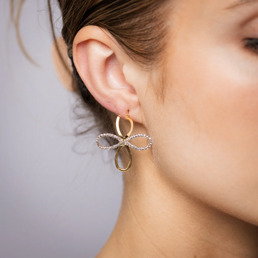 9ct Yellow Gold Silverfilled Crystal Flower On Hoop Earrings - Image 2